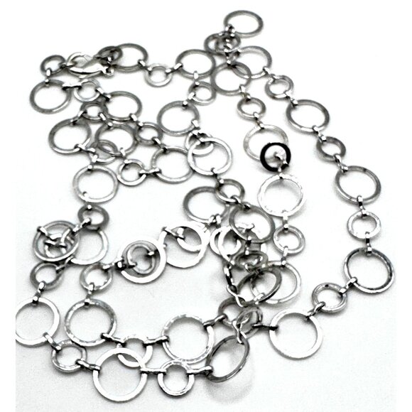 Circled Silver Tone Long Chain Necklace 34" Modernist Geometric Rings - Picture 2 of 6
